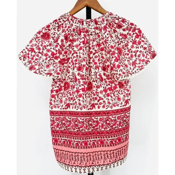 CASA CABANA Women's M Cotton NWT Penelope Red Licorice Short Sleeve Tasseled Top - Picture 3 of 12